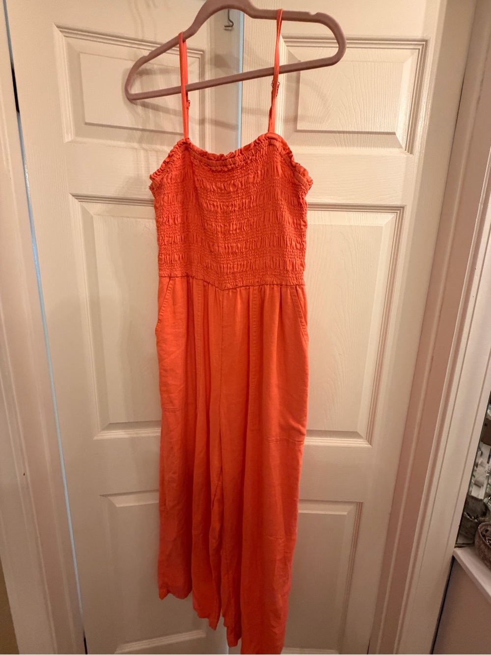 Coral Smocked Strap Jumpsuit